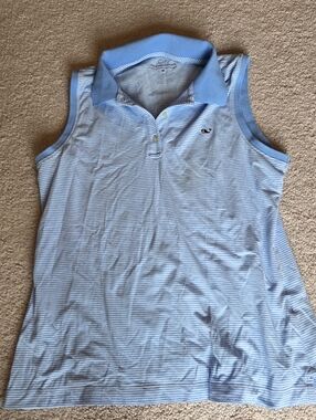 Vineyard Vines Light Blue & White Striped Sleeveless Polo Tank